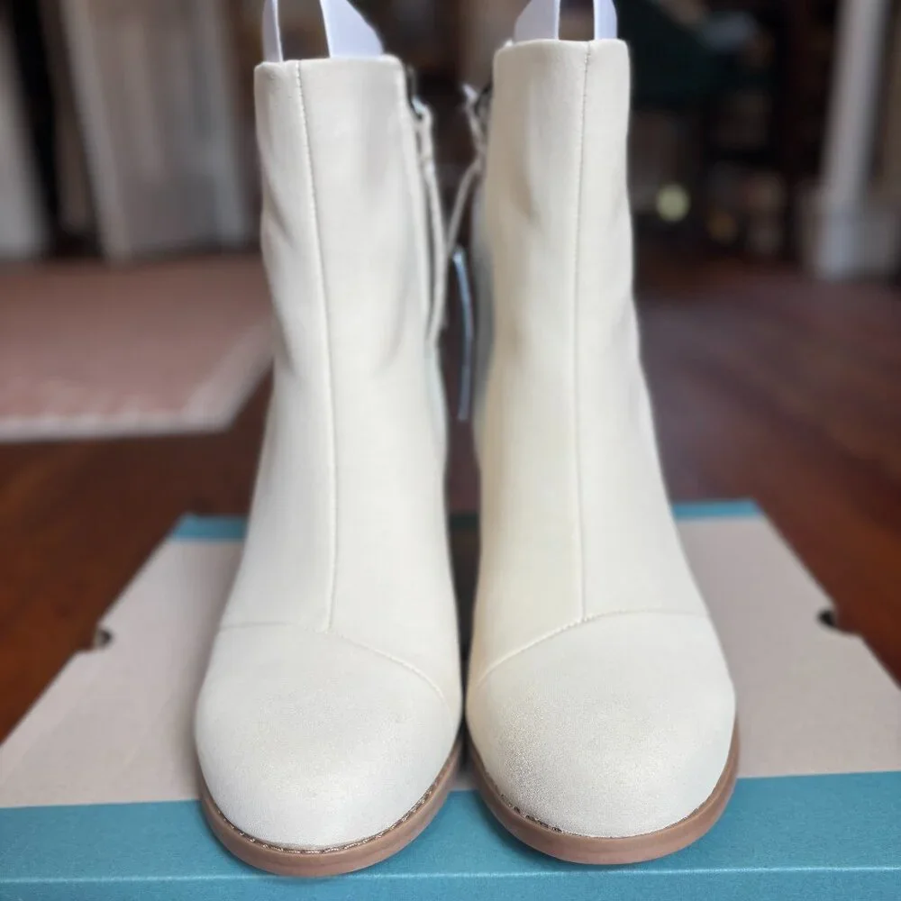 NIB Toms Evelyn Heeled Boot in Light Sand Leather, Size 8.5 - Picture 4 of 8